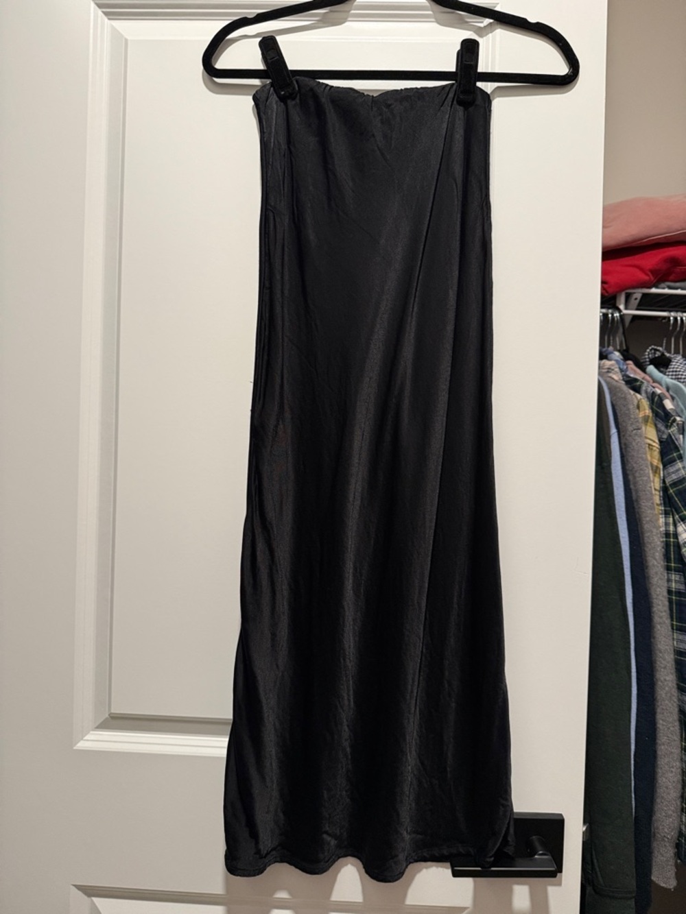 Anthropologie Black Satin Maxi Slip Skirt